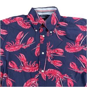 Tommy Hilfiger Button Up Shirt Lobster All over Print Men's Medium Navy Blue